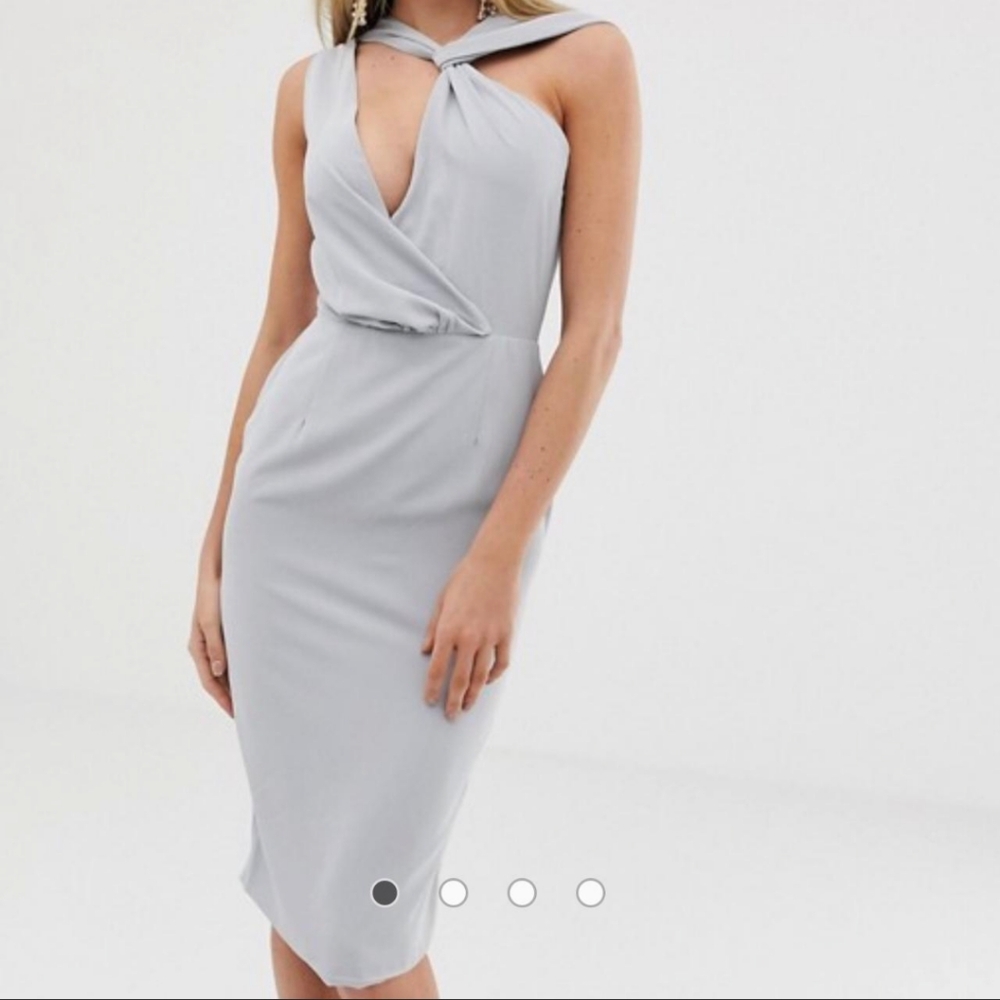 Lavish Alice cut out draped midi dress in light grey - Picture 2 of 6
